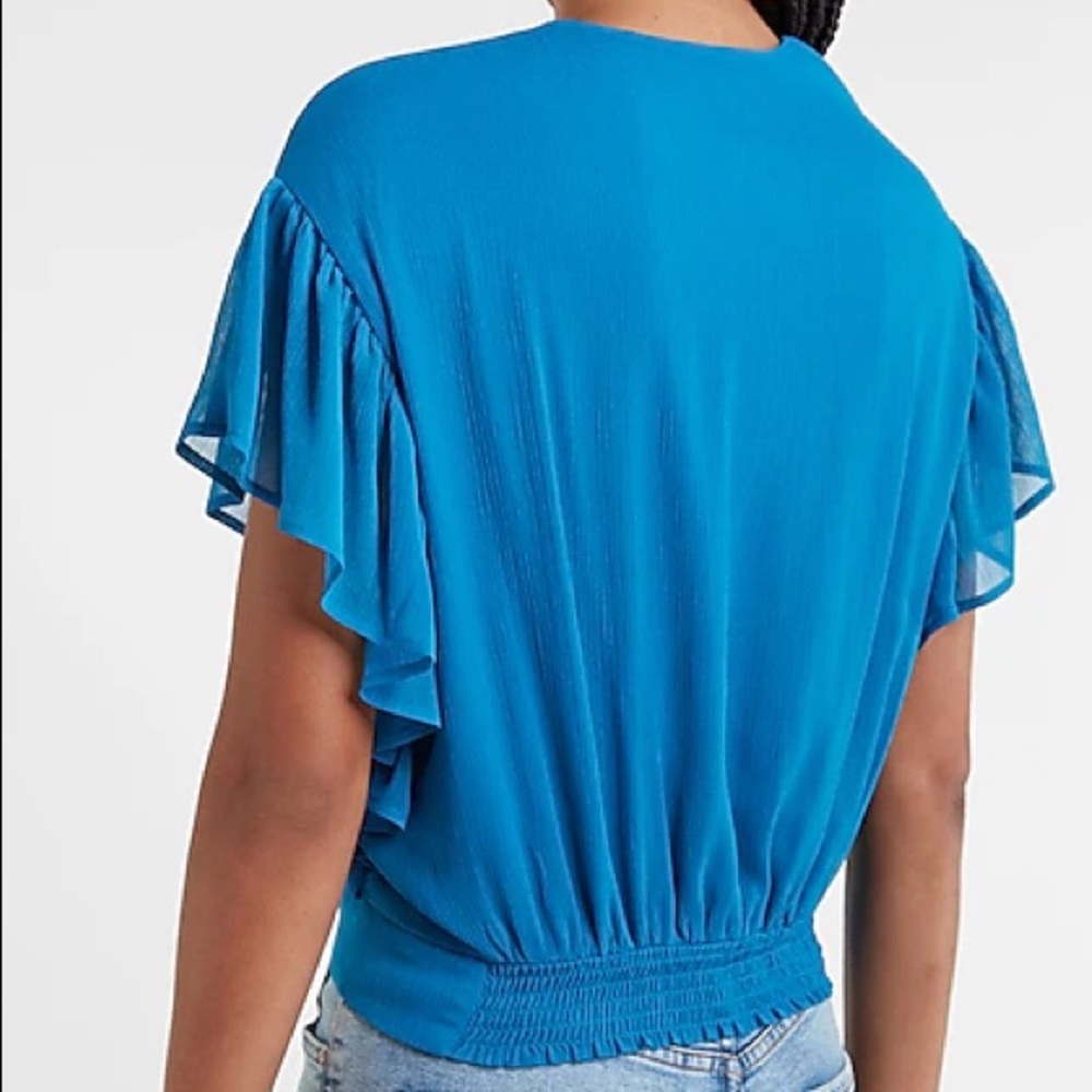 Express - Wrap Front Ruffle Sleeve Top - Picture 3 of 6